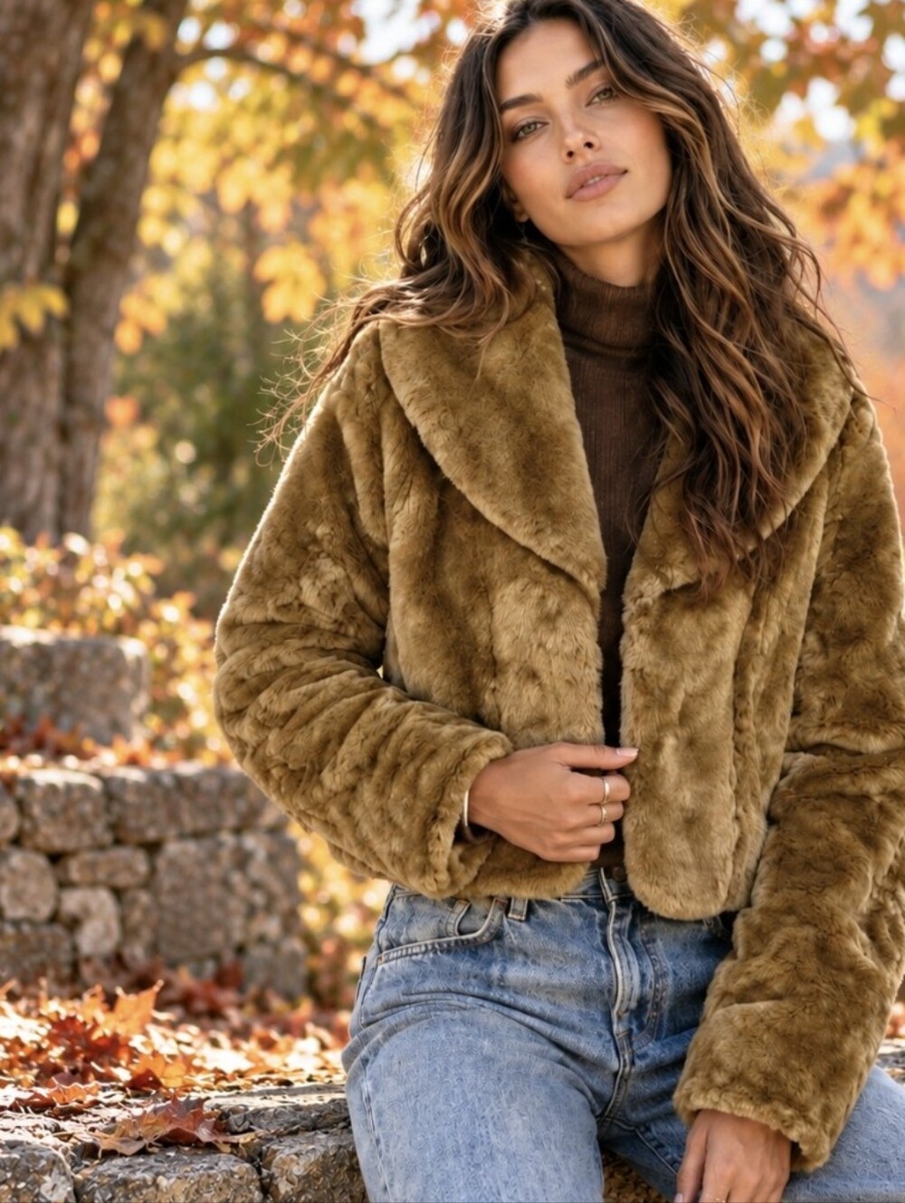Unlisted Faux Fur Cropped Jacket Coat Y2K Boho Camel Tan Lined Women's Sz M